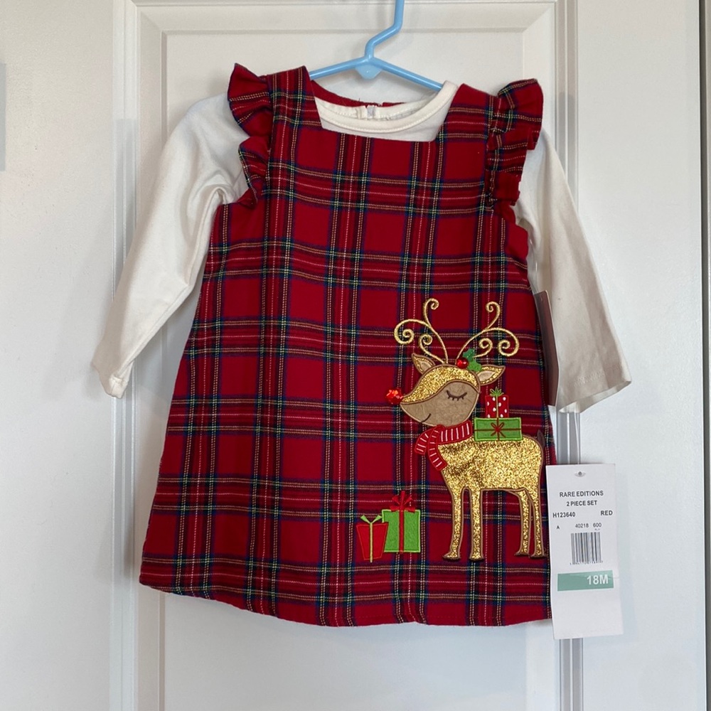 NWT Rare Editions Plaid Reindeer Jumper With Shirt